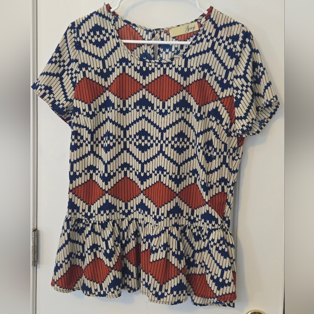 Jaybird Geometric Patterned Blouse Key Hole Back Zipper Size L
